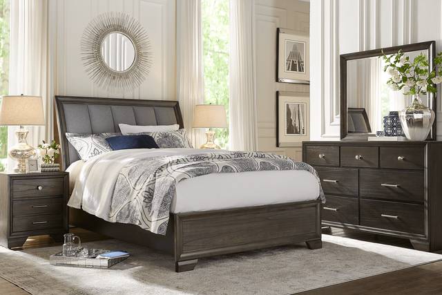 Beckwood Gray 7 Pc Queen Upholstered Sleigh Bedroom - Thumbnail - Image 1
