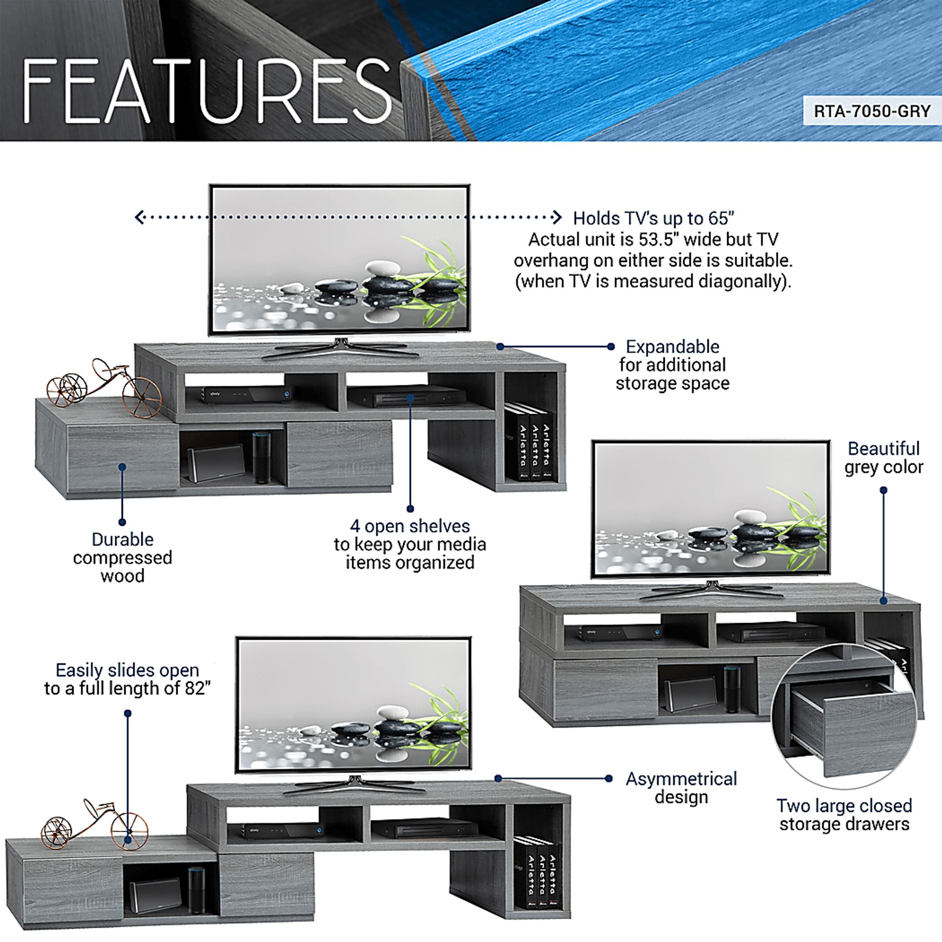 Beddiac Gray Adjustable 82 in. Console - Image 3