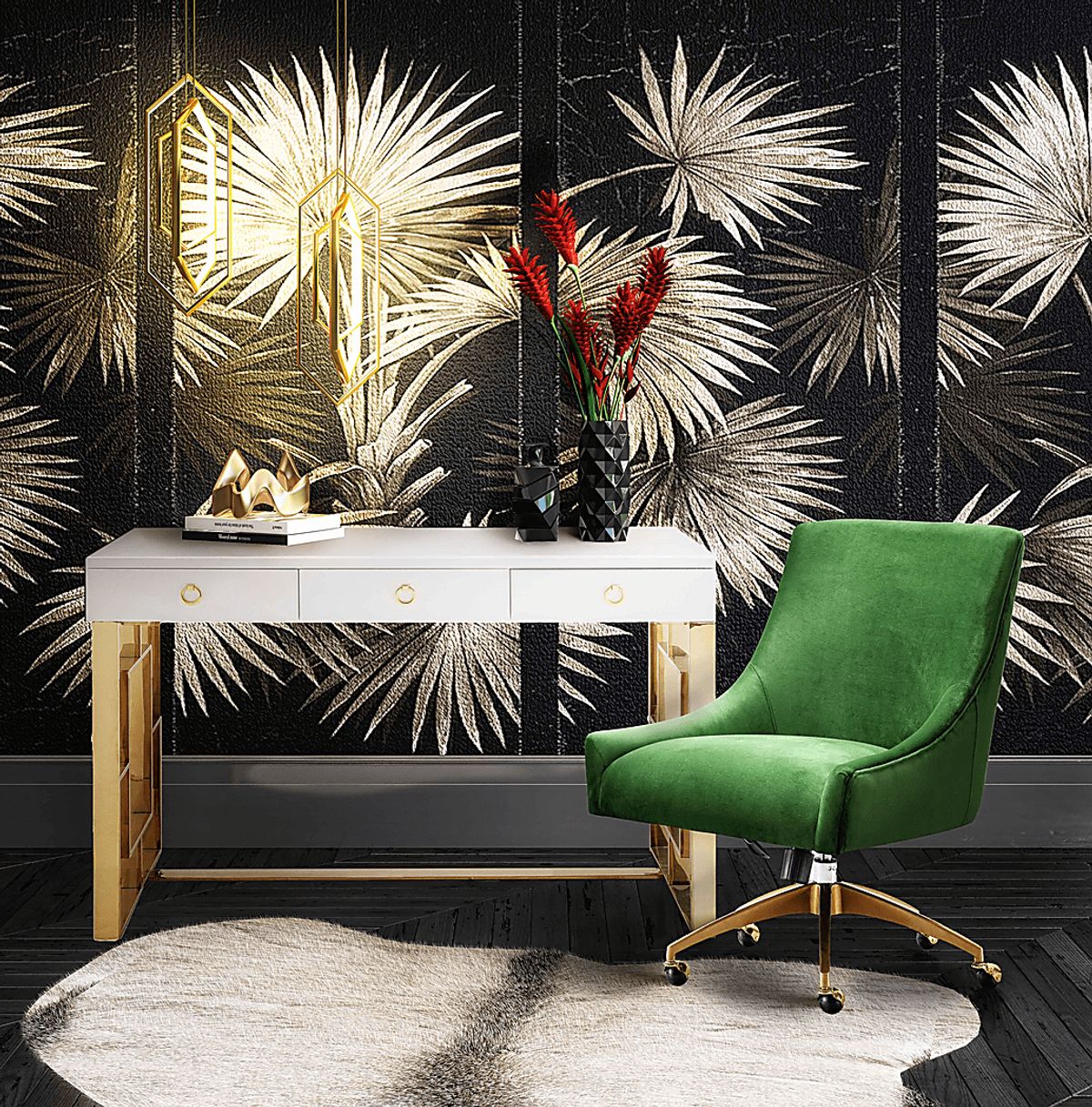 Bedera Green Polyester Fabric Swivel Desk Chair | Rooms to Go