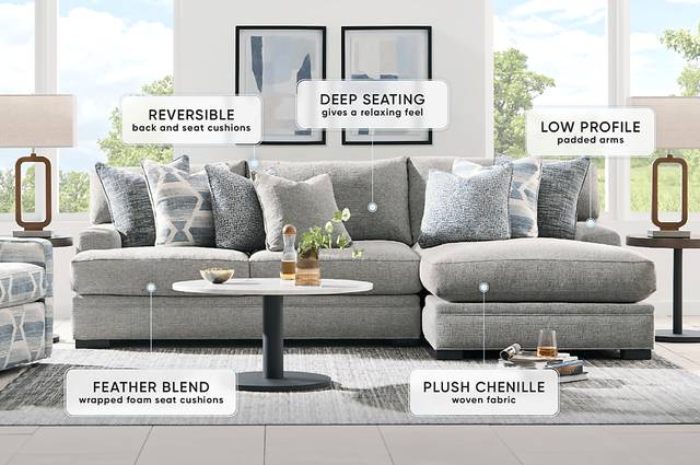 Bedford Park Gray 3 Pc Sectional with Chaise - Thumbnail - Image 3