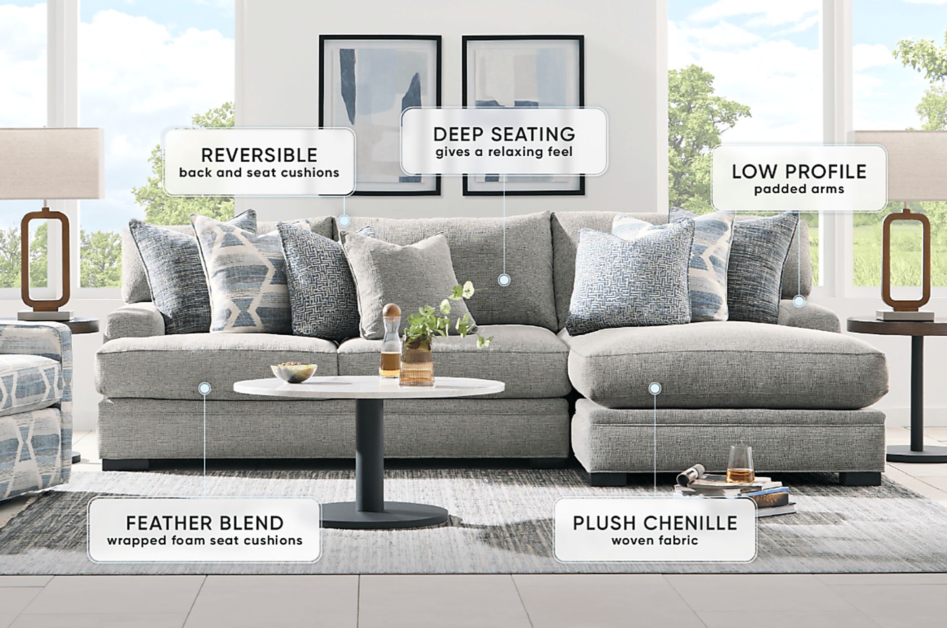Bedford Park Gray 3 Pc Sectional with Chaise - Image 3
