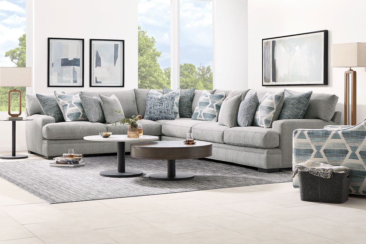 Cindy Crawford Bedford Park 7 Pc Gray Chenille Fabric Living Room Set ...