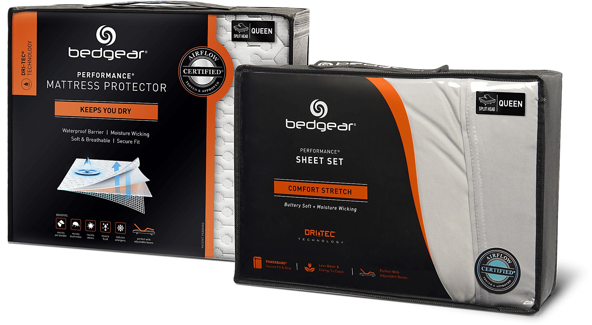 Bedgear Dri-Tec Split Head Queen Mattress Protector and Sheet Set Bundle - Image 1