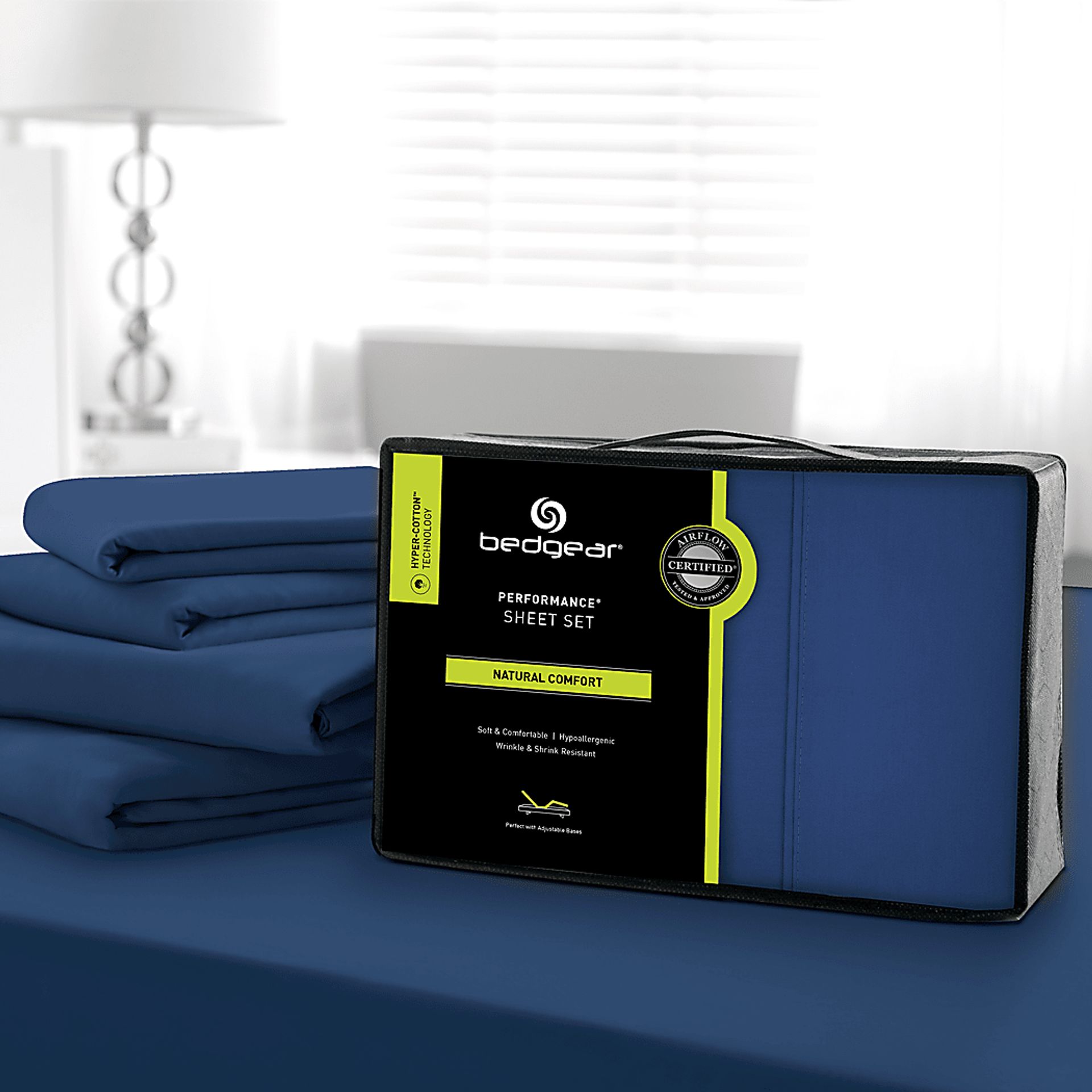 Bedgear Hyper-Cotton Performance Navy 4 Pc King Bed Sheet Set - Image 1