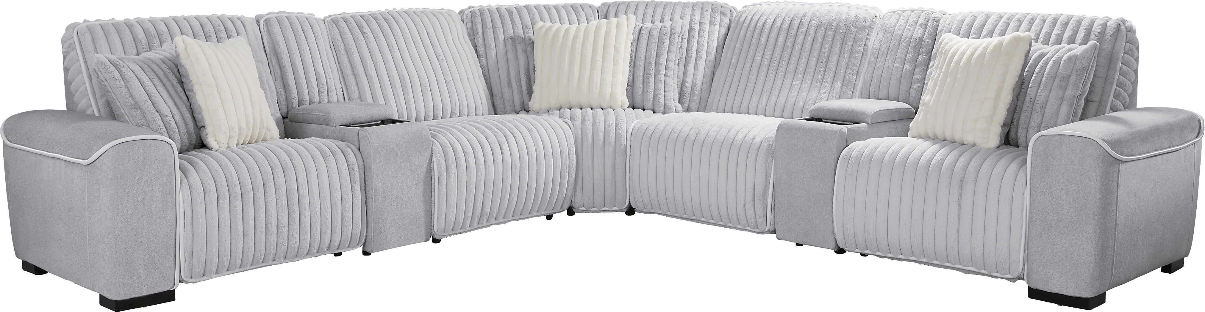 Bedingfield Gray Polyester Fabric 7 Pc Dual Power Reclining