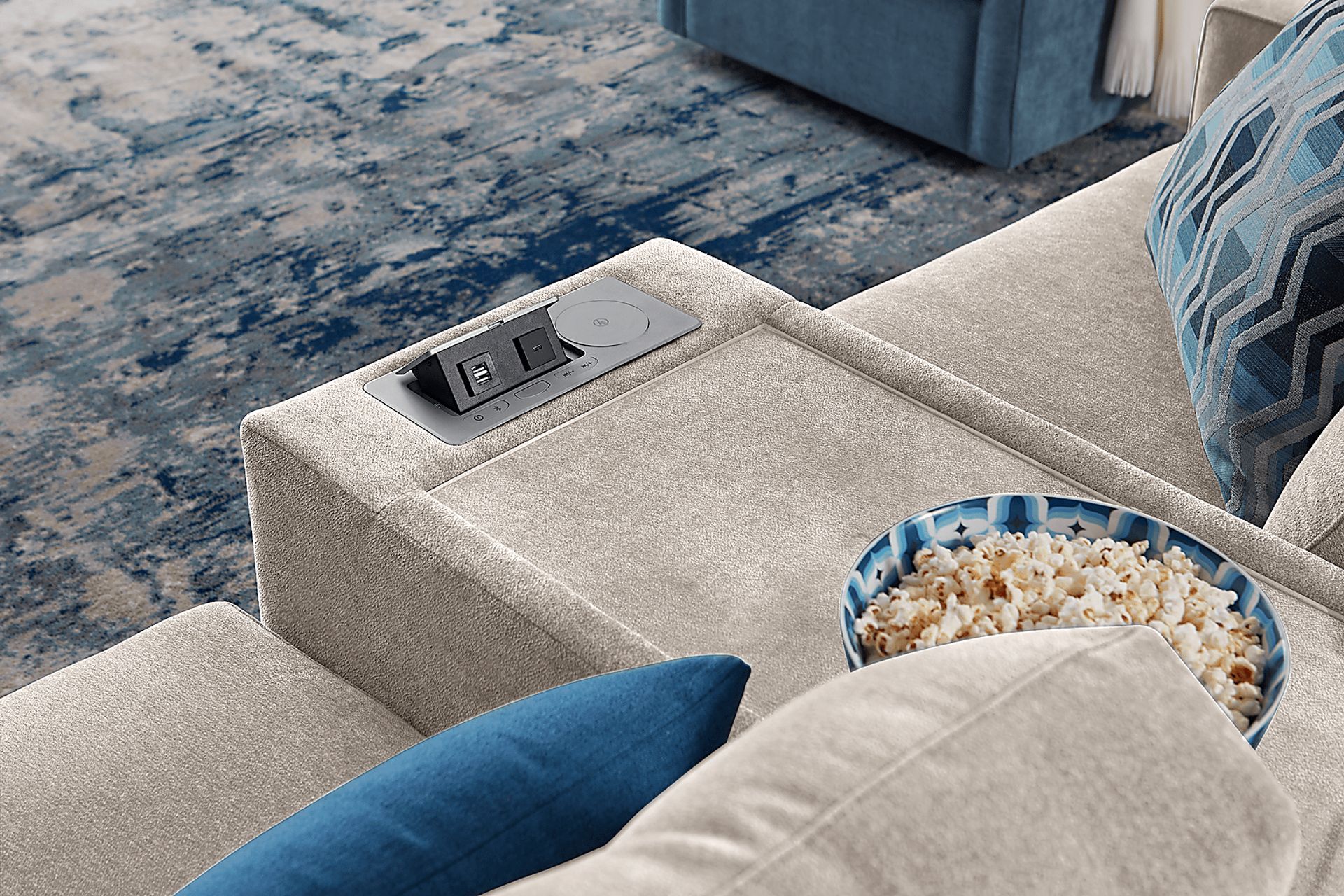 Beige 3 Pc Power Reclining ModularOne with Media Console - Image 5