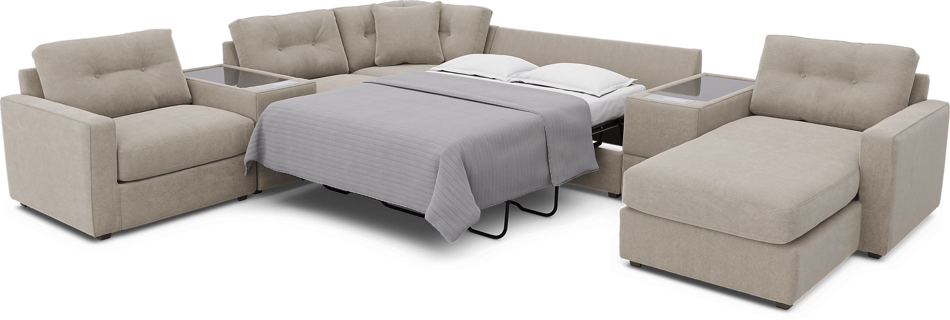 Beige 7 Pc ModularOne Sleeper with Media Consoles - Image 3