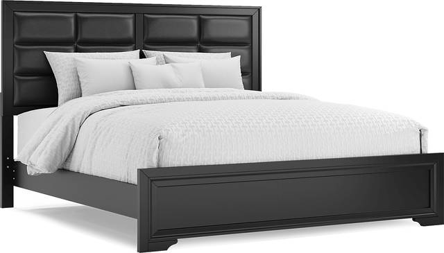 Belcourt Black 3 Pc King Upholstered Panel Bed - Thumbnail - Image 1