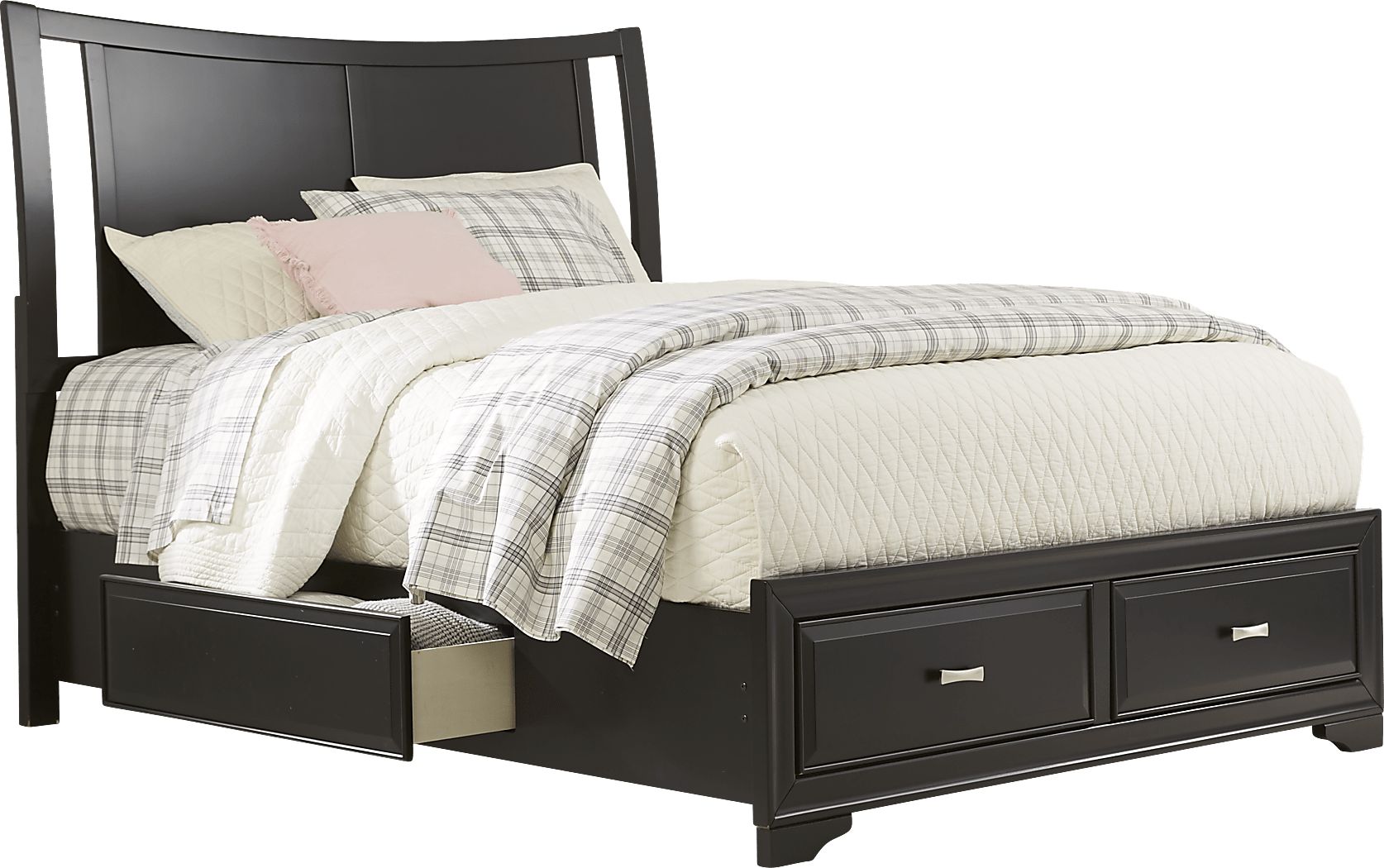Belcourt Black 3 Pc Queen Curved Sleigh Bed with Storage - Rooms To Go