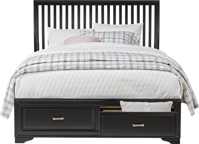 Belcourt Black 3 Pc Queen Slat Bed with Storage - Thumbnail - Image 1