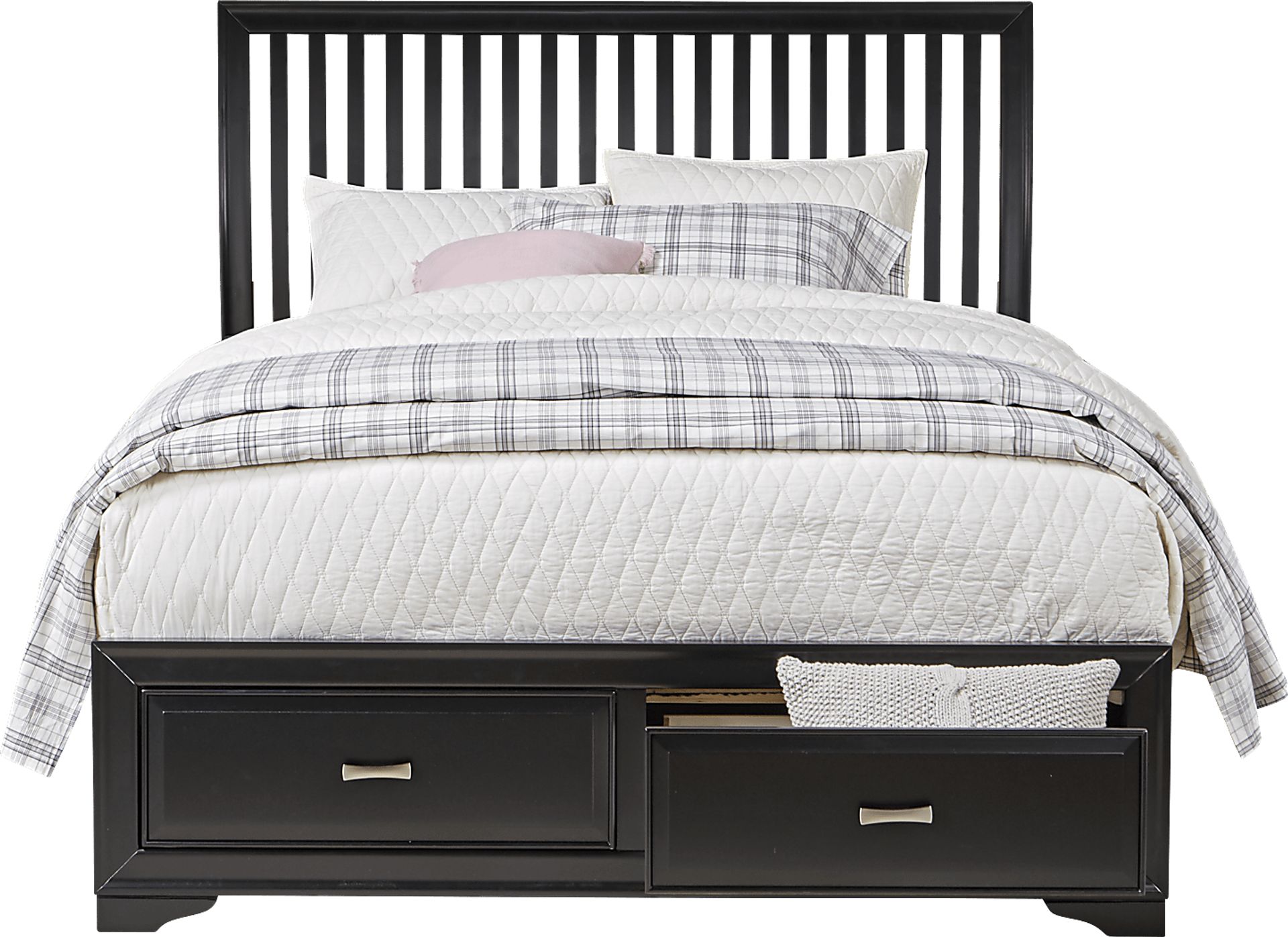 Belcourt Black 3 Pc Queen Slat Bed with Storage - Image 1