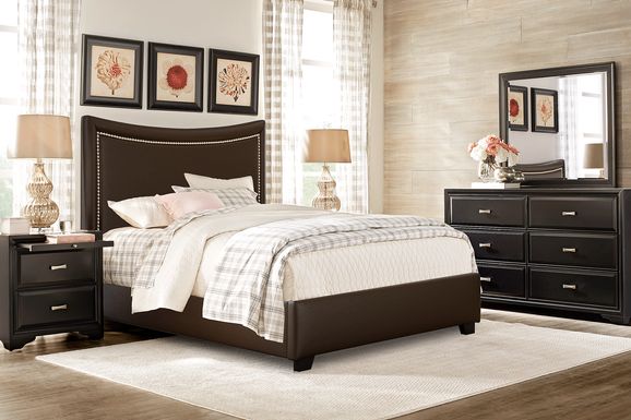 Belcourt Black 5 Pc Bedroom with Genoa Brown Queen Upholstered Bed