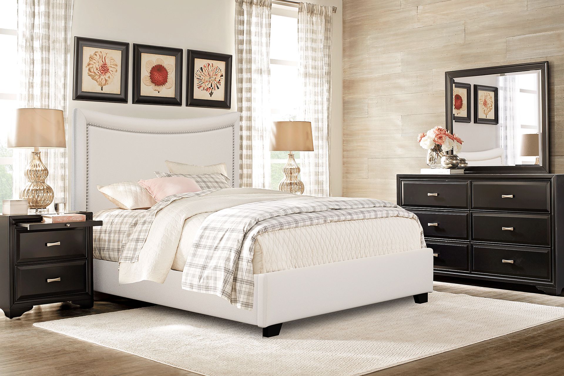 Belcourt Black 5 Pc Bedroom with Genoa Ivory King Upholstered Bed - Image 1