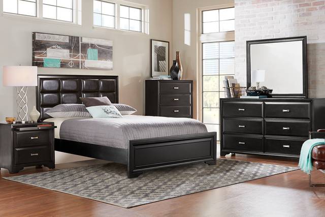 Belcourt Black 3 Pc King Upholstered Panel Bed - Thumbnail - Image 2