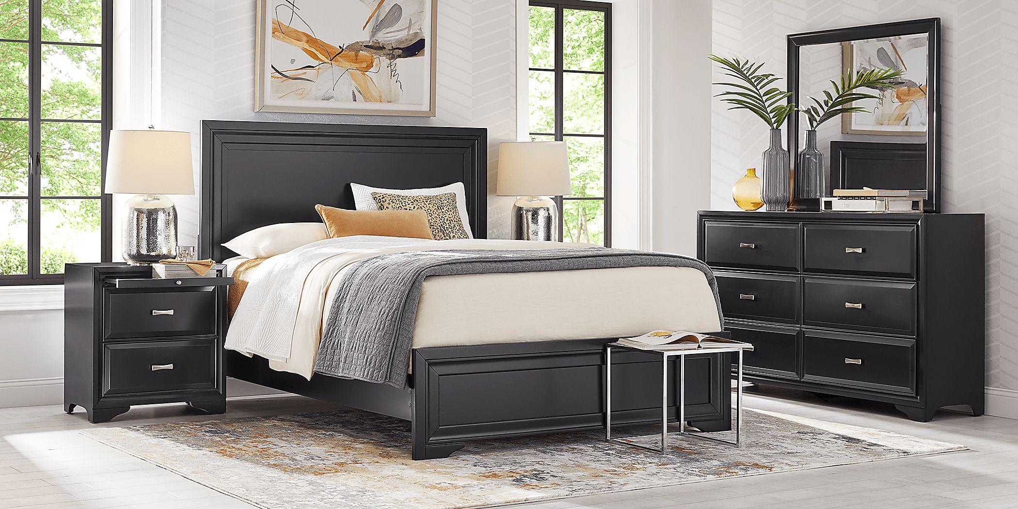 Belcourt black 5 pc king upholstered bedroom