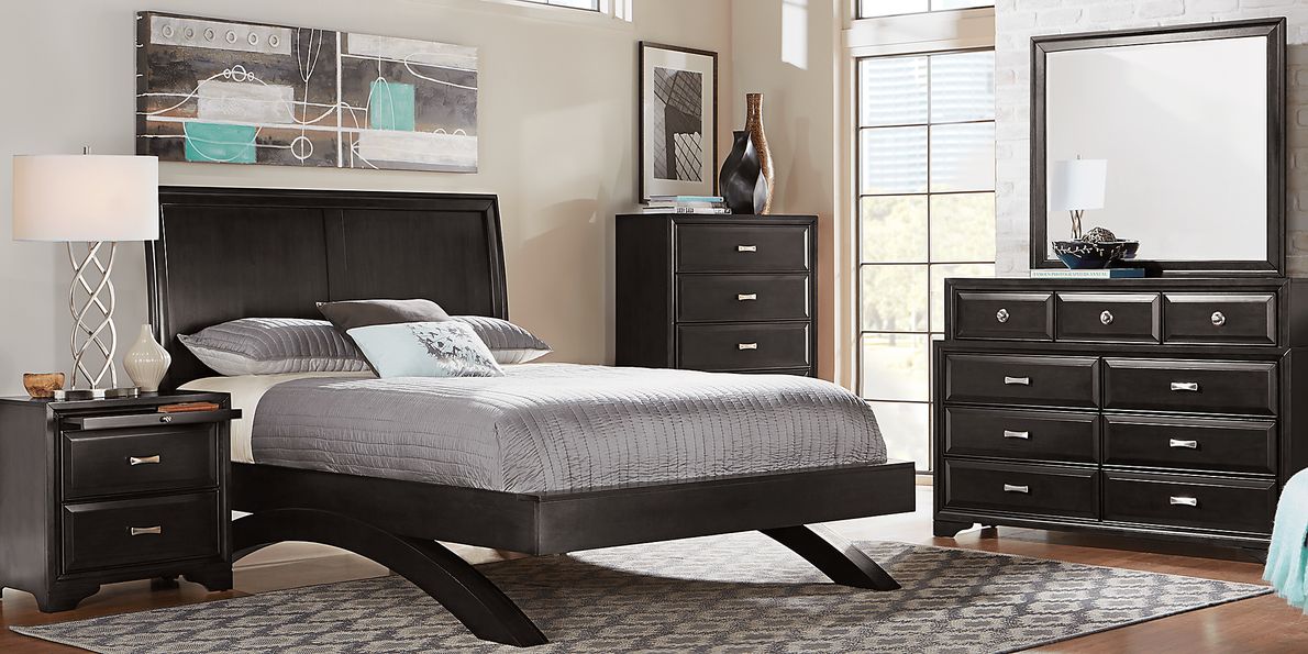 Belcourt Black 3 Pc Queen Platform Bed with Sleigh Headboard Rooms To Go