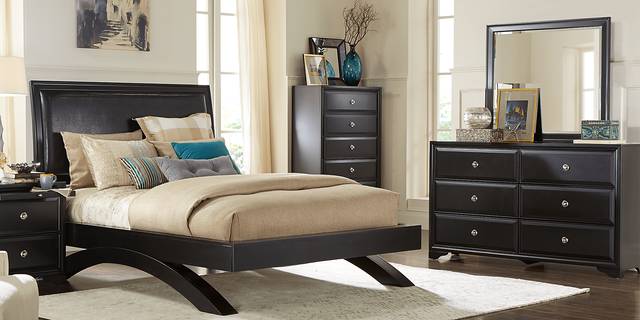 Belcourt Black 5 Pc Queen Upholstered Sleigh Arch Bedroom - Thumbnail - Image 2