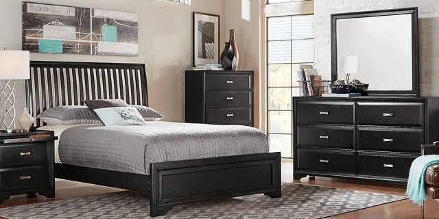 Belcourt Black 5 Pc Queen Slat Bedroom - Thumbnail - Image 1