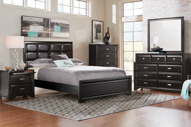 Belcourt Black 5 Pc Queen Upholstered Bedroom - Thumbnail - Image 1