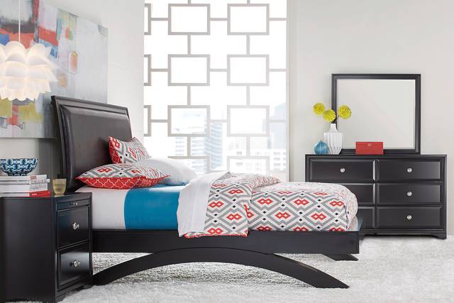 Belcourt Black 5 Pc Queen Upholstered Sleigh Arch Bedroom - Thumbnail - Image 1