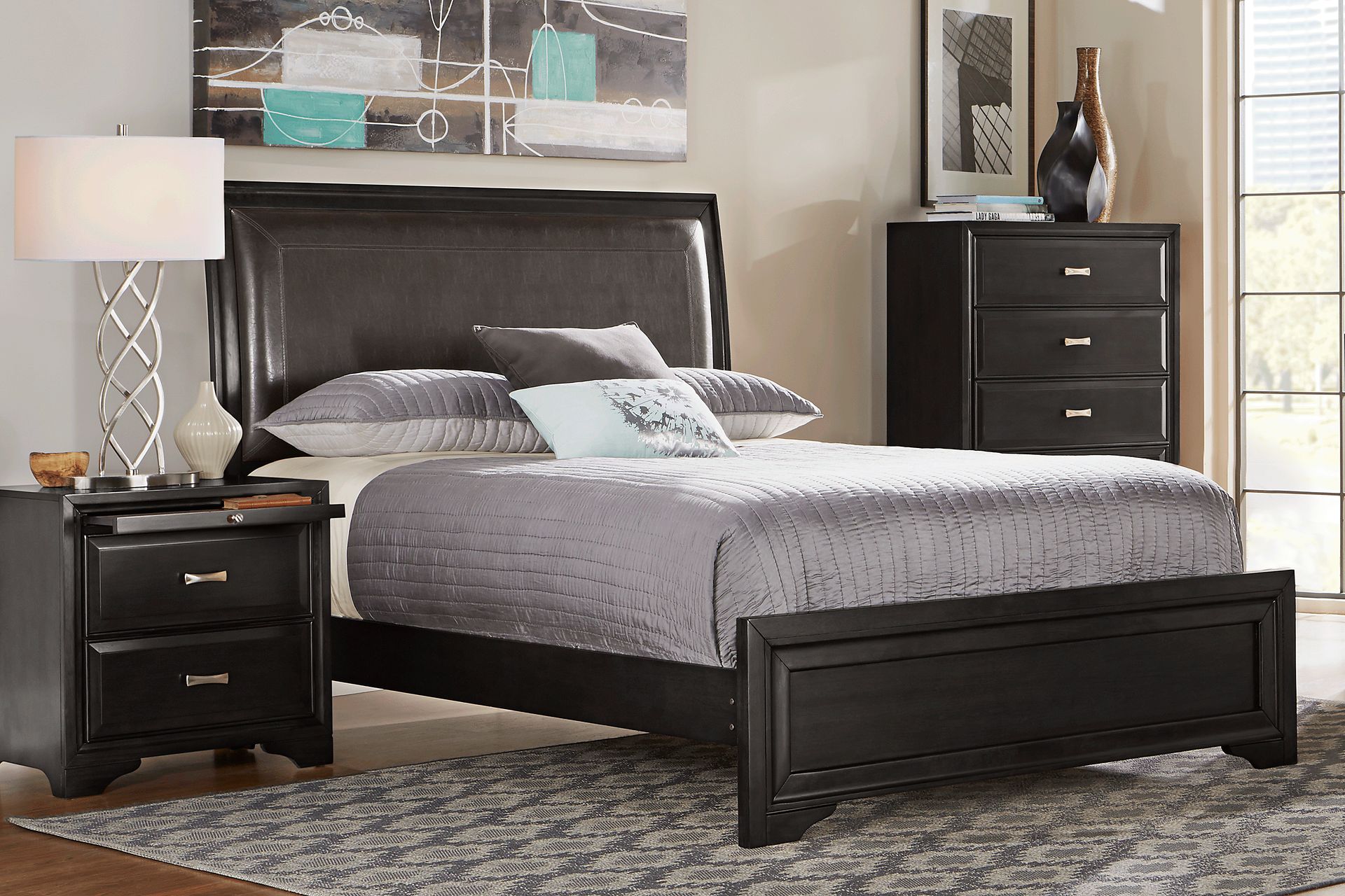 Small Spaces Belcourt Black 5 Pc Queen Upholstered Sleigh Bedroom - Image 1