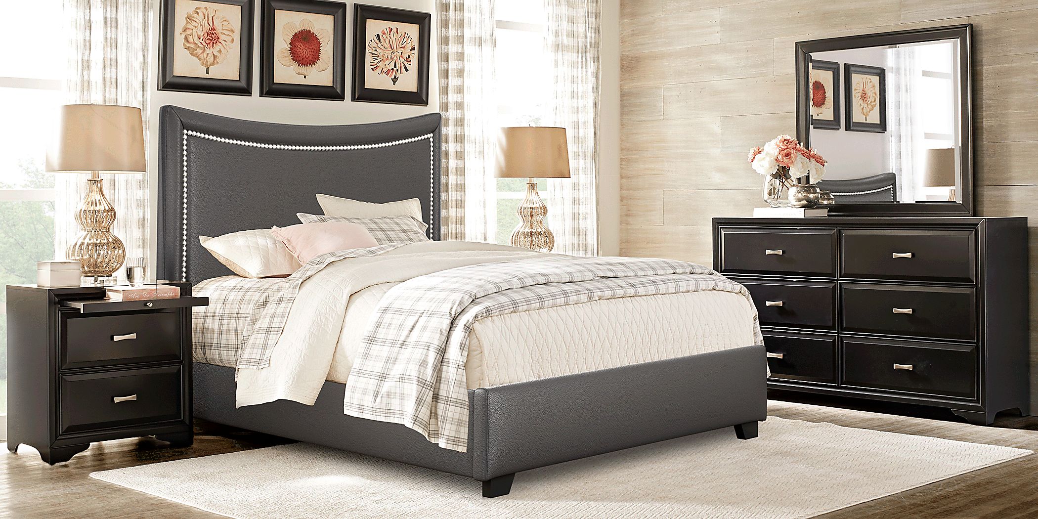 Belcourt Black 7 Pc Queen Gray Upholstered Bedroom Rooms To Go
