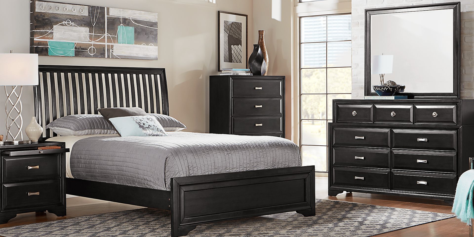 Belcourt Black 7 Pc Queen Slat Bedroom - Image 1