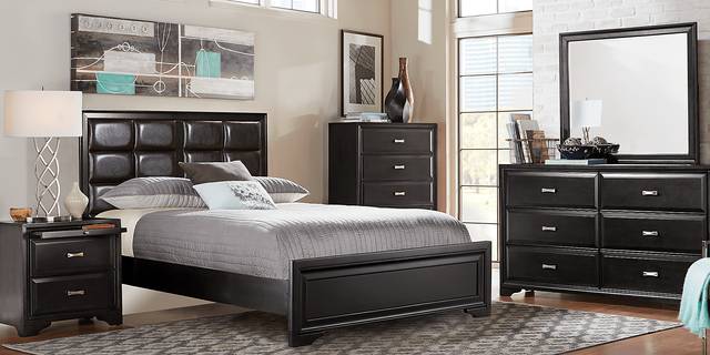 Belcourt Black 7 Pc Queen Upholstered Bedroom - Thumbnail - Image 1