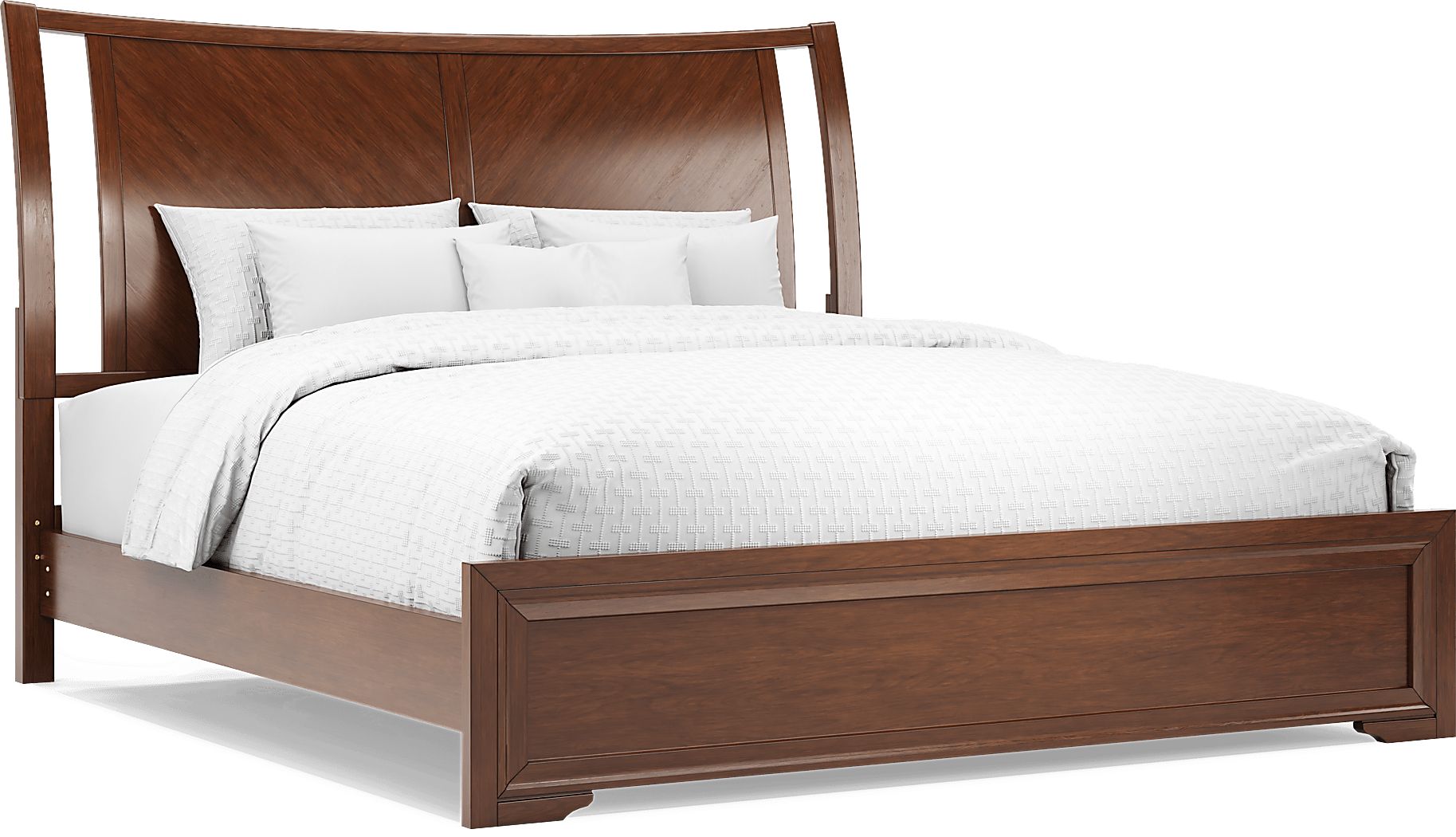 Belcourt Brown Cherry Finish 3 Pc King Curved Sleigh Panel Bed