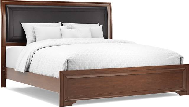 Belcourt Brown Cherry 3 Pc King Upholstered Sleigh Bed - Thumbnail - Image 1