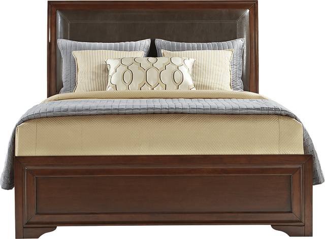 Belcourt Brown Cherry 3 Pc Queen Upholstered Sleigh Bed - Thumbnail - Image 1