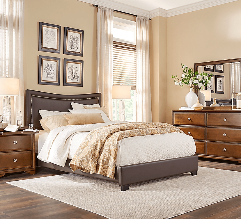 Belcourt Brown Cherry 5 Pc Bedroom with Genoa Brown King Upholstered Bed