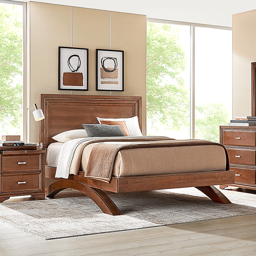 Belcourt 5 Pc Brown Cherry Dark Wood King Bedroom Set With Dresser, Mirror, 3 Pc King Panel Arch