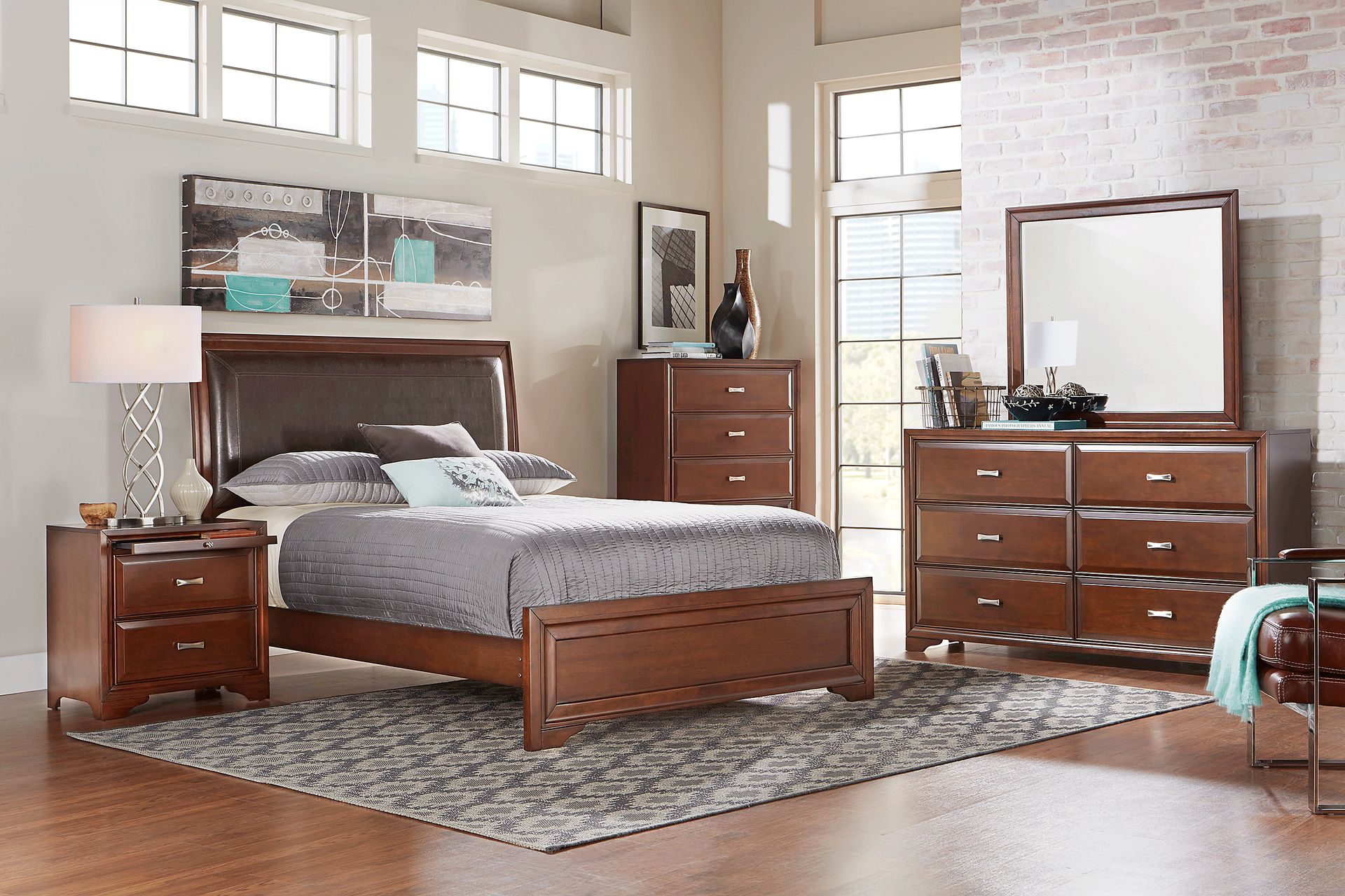 Belcourt Brown Cherry 3 Pc King Upholstered Sleigh Bed - Image 2