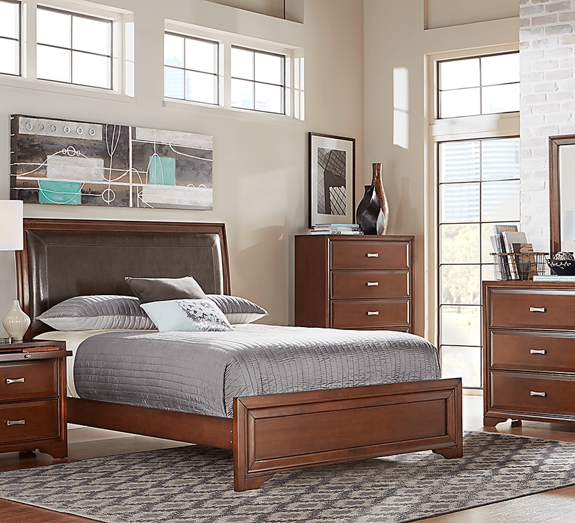 Belcourt Brown Cherry 5 Pc King Upholstered Sleigh Bedroom