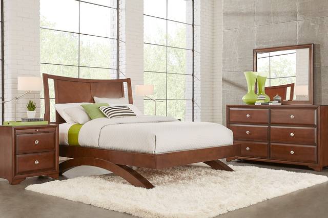 Belcourt Brown Cherry 3 Pc Queen Curved Sleigh Arch Bed - Thumbnail - Image 2