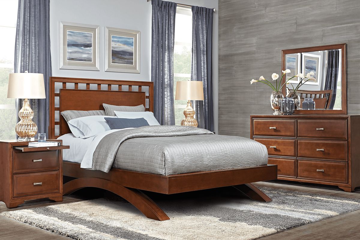 Belcourt 5 Pc Brown Cherry Dark Wood Queen Bedroom Set With Dresser ...