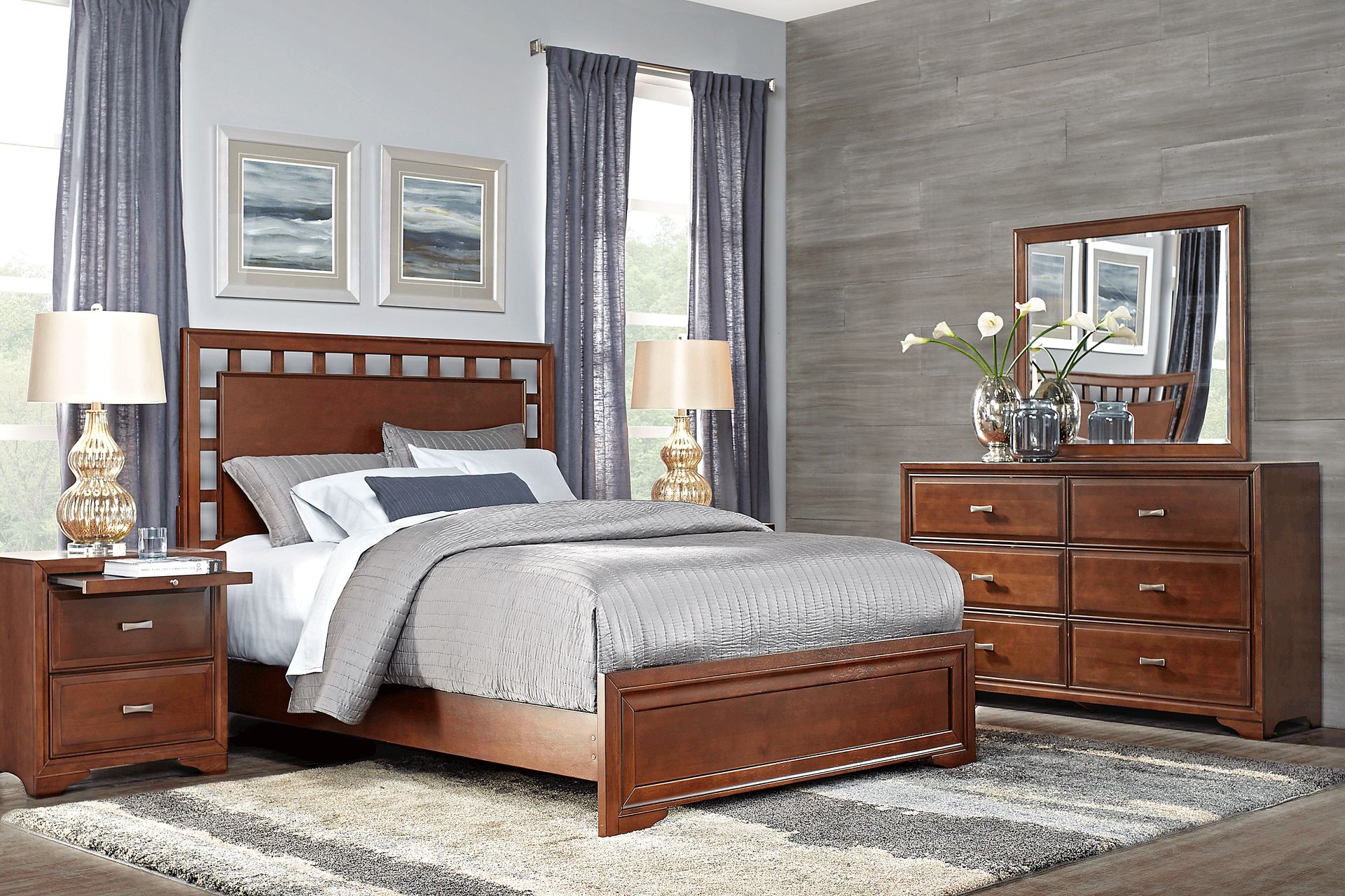 Belcourt Brown Cherry 5 Pc Queen Lattice Bedroom - Image 1