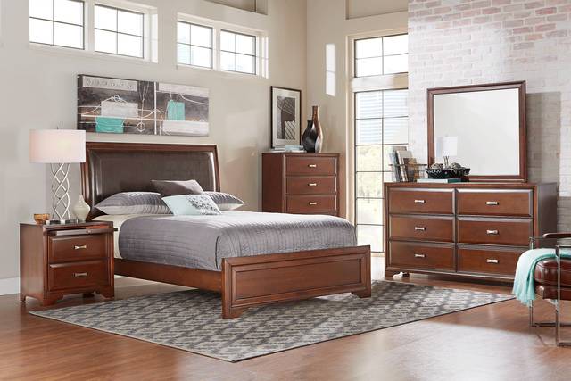 Belcourt Brown Cherry 3 Pc Queen Upholstered Sleigh Bed - Thumbnail - Image 2