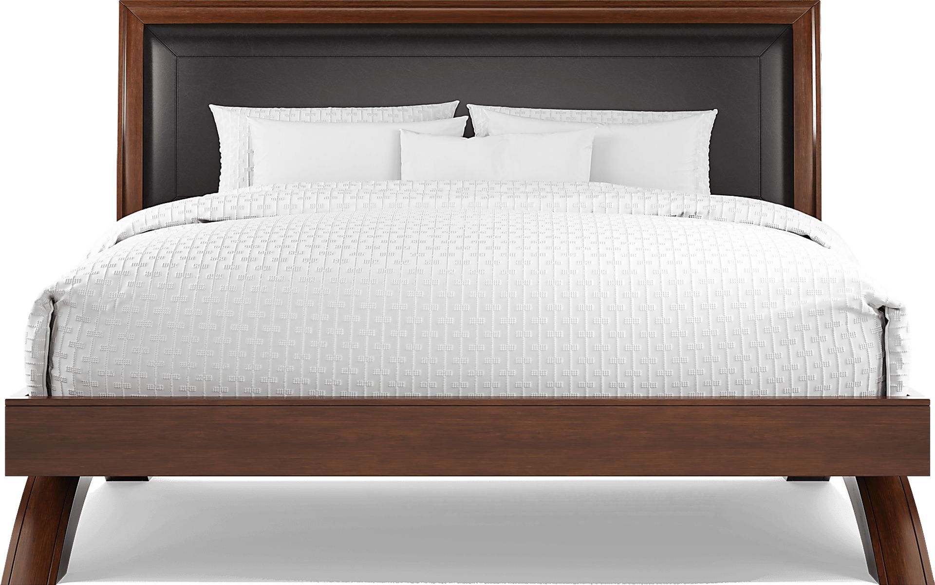 Belcourt Brown Cherry Finish 5 Pc King Upholstered Sleigh Arch Bedroom - Image 3