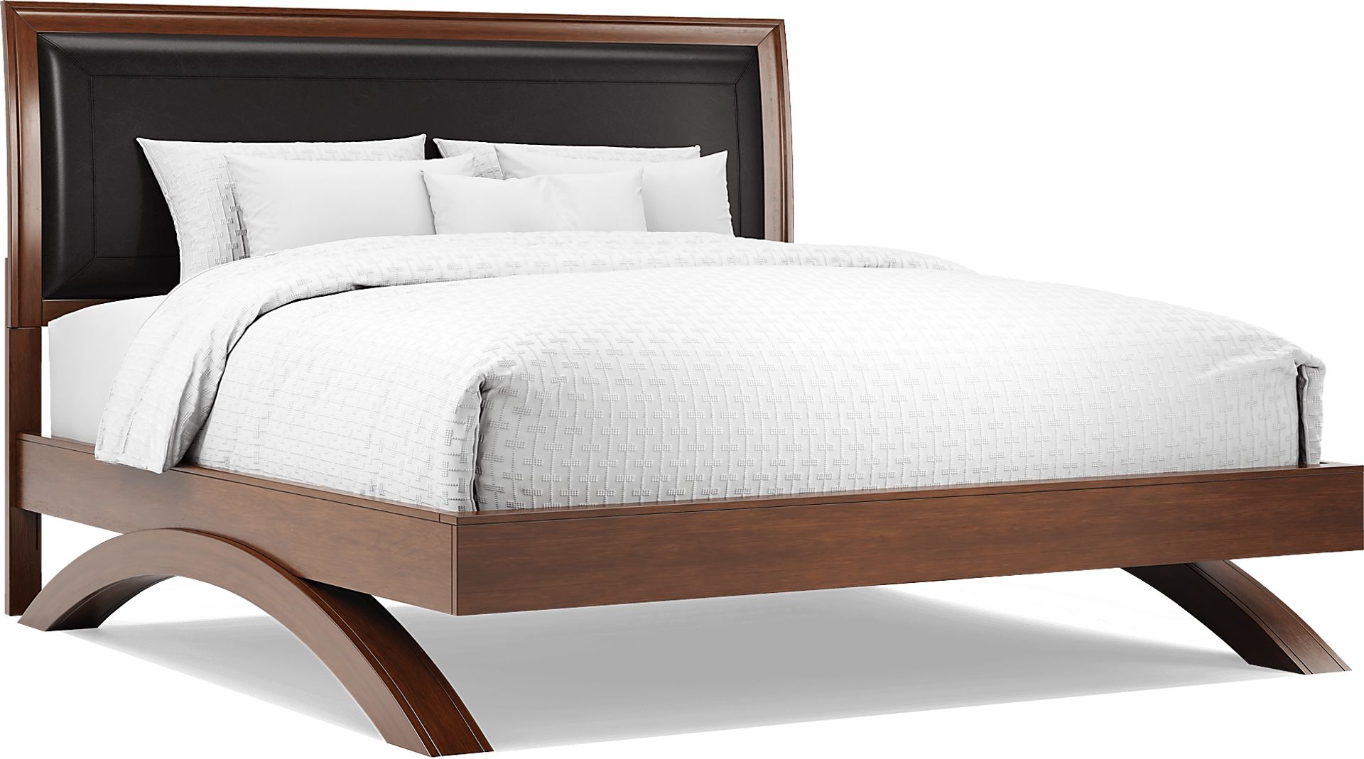 Belcourt Brown Cherry Finish 5 Pc King Upholstered Sleigh Arch Bedroom - Image 2