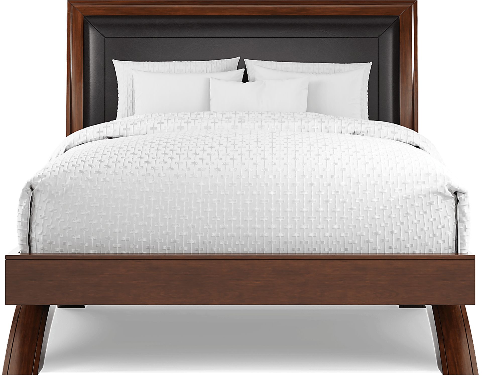 Belcourt Brown Cherry Finish 5 Pc Queen Upholstered Sleigh Arch Bedroom - Image 3