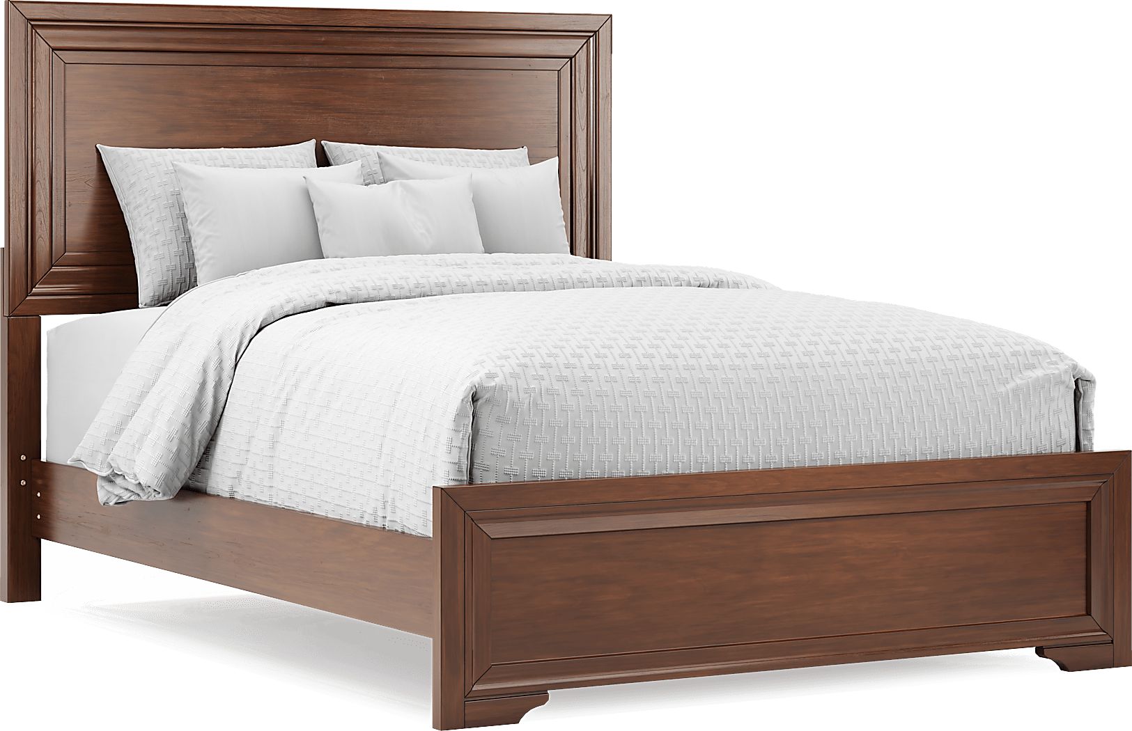 Wooden Bed with Curved Plank Panel Headboard - Brown Cherry - Full