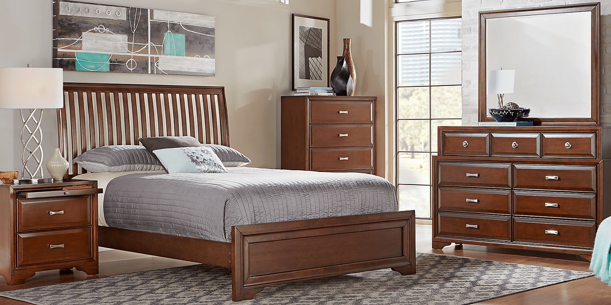 Belcourt 5 Pc Dark Cherry Wood King Bedroom Set With Mirror, 3 Pc King