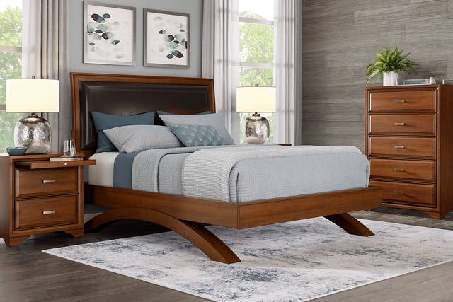 Small Spaces Belcourt Cherry 5 Pc King Upholstered Sleigh Arch Bedroom - Thumbnail - Image 1