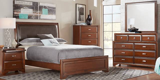 Small Spaces Belcourt Cherry 5 Pc King Upholstered Sleigh Panel Bedroom - Thumbnail - Image 1