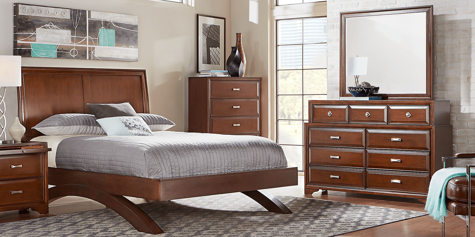 Belcourt Cherry 5 Pc Queen Platform Bedroom with Sleigh Headboard - Image 1