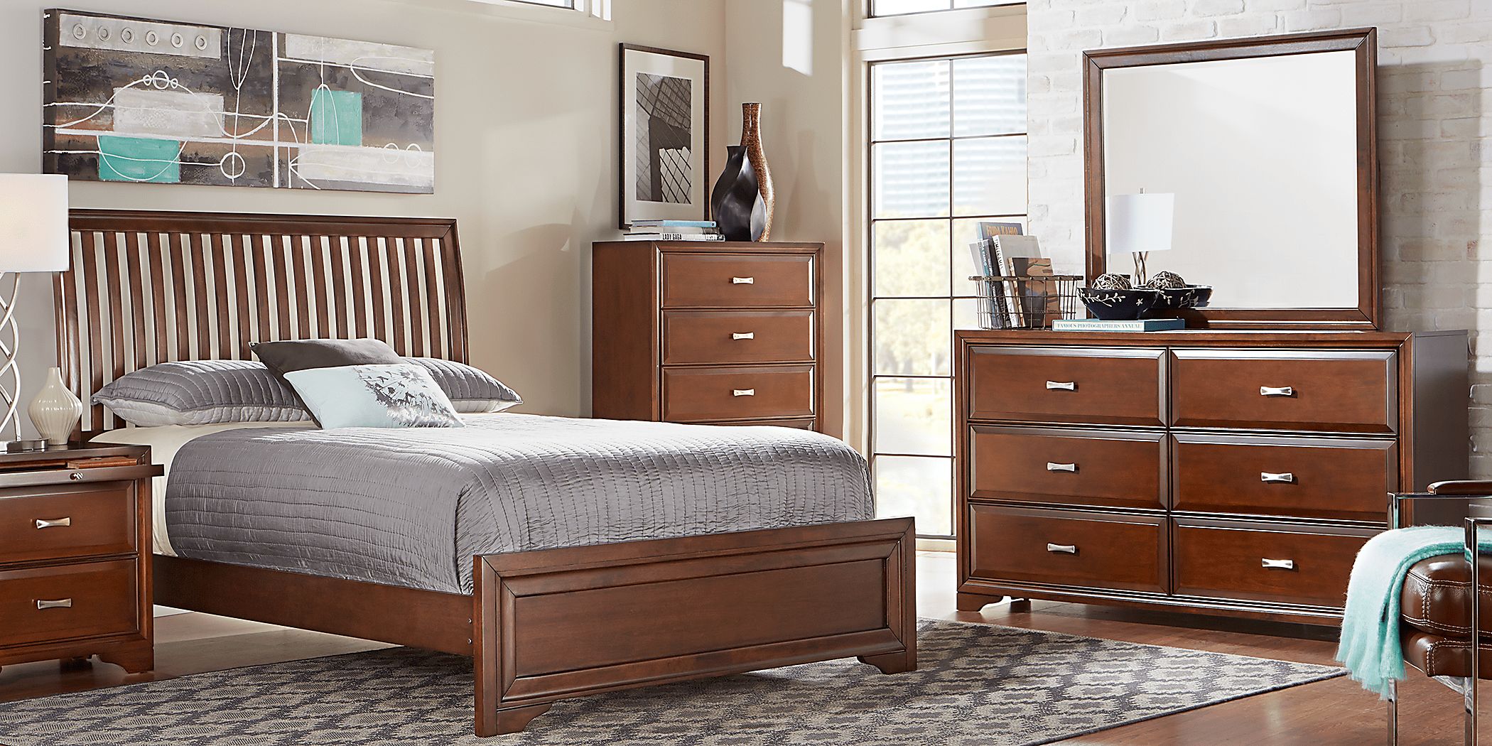 Belcourt Cherry 5 Pc Queen Slat Bedroom Rooms To Go