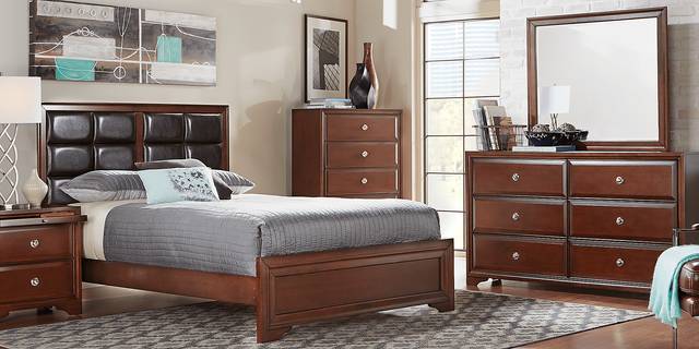 Belcourt Cherry 3 Pc Queen Upholstered Panel Bed - Thumbnail - Image 2