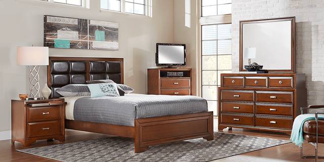 Belcourt Brown Cherry 5 Pc Queen Upholstered Bedroom - Thumbnail - Image 2